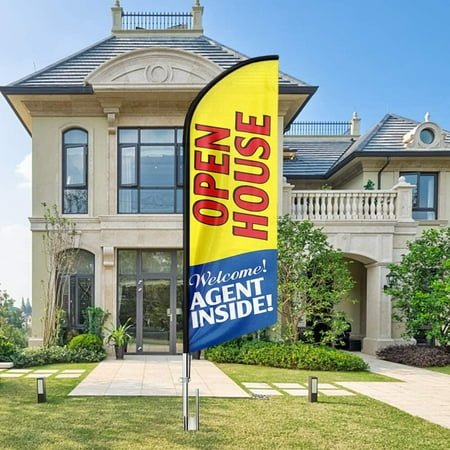 QSUM Open House Signs for Real Estate Agents, 11FT Swooper Feather Flag Sign, Open House Advertising Flag Banner for Business(ONLY FLAG)