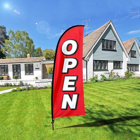 QSUM Open Sign Feather Flag with Pole Kit,7FT Open Decoration Display, Open Business Sign,Open Swooper Flag（red-7）