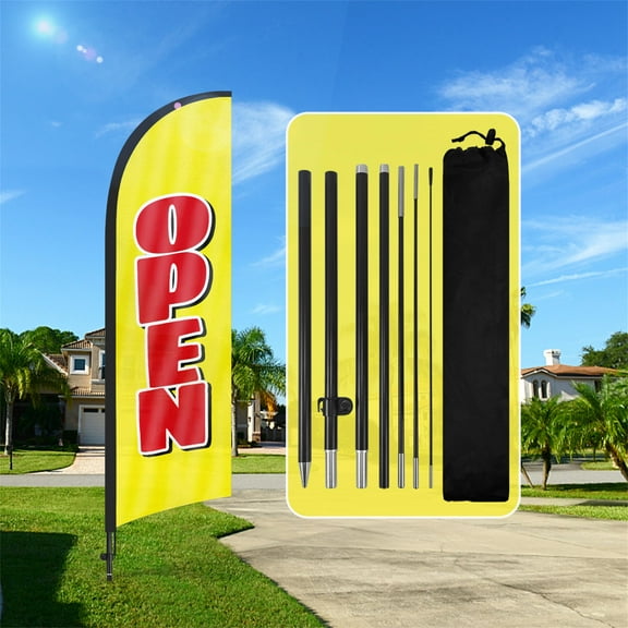 QSUM Open Themed Sign Feather Flag with Pole Kit,8.2FT Open Themed Decoration Display, Open Themed Business Sign,Open Themed Swooper FlagAdvertising Flag