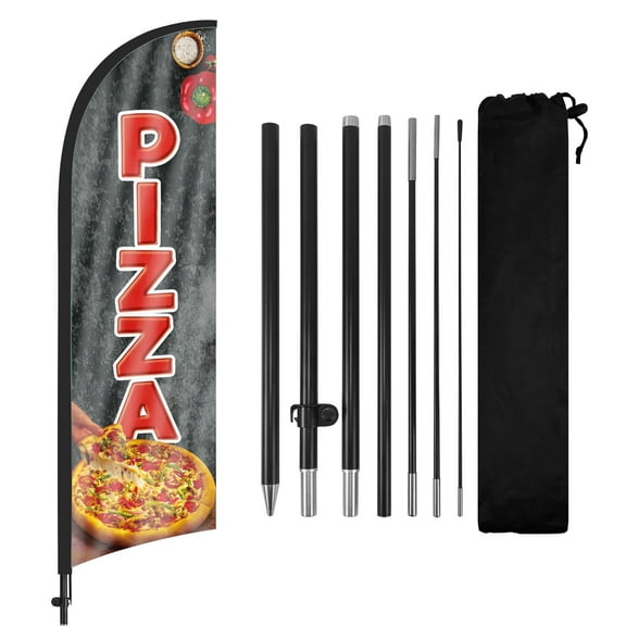 QSUM Pizza Feather Flag with Flag Pole Kit and Ground Spike, 8.2FT Pizza Windless Flag Banner Sign Business for Outdoor Advertising Sign Decoration Display