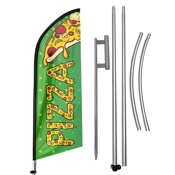 QSUM Pizza Sign Feather Flag with Pole Kit,11FT Pizza Decoration Display, Pizza Business Sign,Pizza Swooper Flag