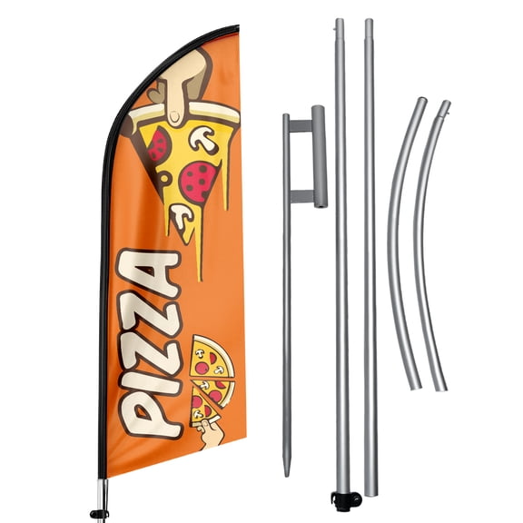 QSUM Pizza Sign Feather Flag with Pole Kit,11FT Pizza Decoration Display, Pizza Business Sign,Pizza Swooper Flag