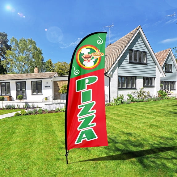 QSUM Pizza Sign Feather Flag with Pole Kit,7FT Pizza Decoration Display, Pizza Business Sign,Pizza Swooper Flag,Advertising Flag