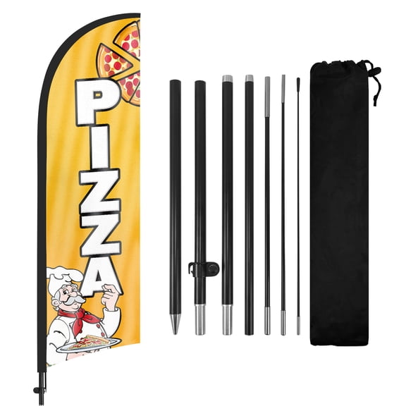 QSUM Pizza Sign Feather Flag with Pole Kit,7FT Pizza Decoration Display, Pizza Business Sign,Pizza Swooper Flag