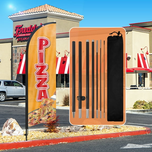 QSUM Pizza Themed Swooper Flag,8.2FT Pizza Advertising Feather Flag with Pole Kit, Ground Spike, Pizza Signs for Businesses and Storefronts(Yellow)