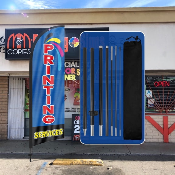 QSUM Printing Services Sign Feather Flag with Pole Kit,8FT Printing Services Decoration Display, Printing Services Business Sign,Printing Services Swooper Flag