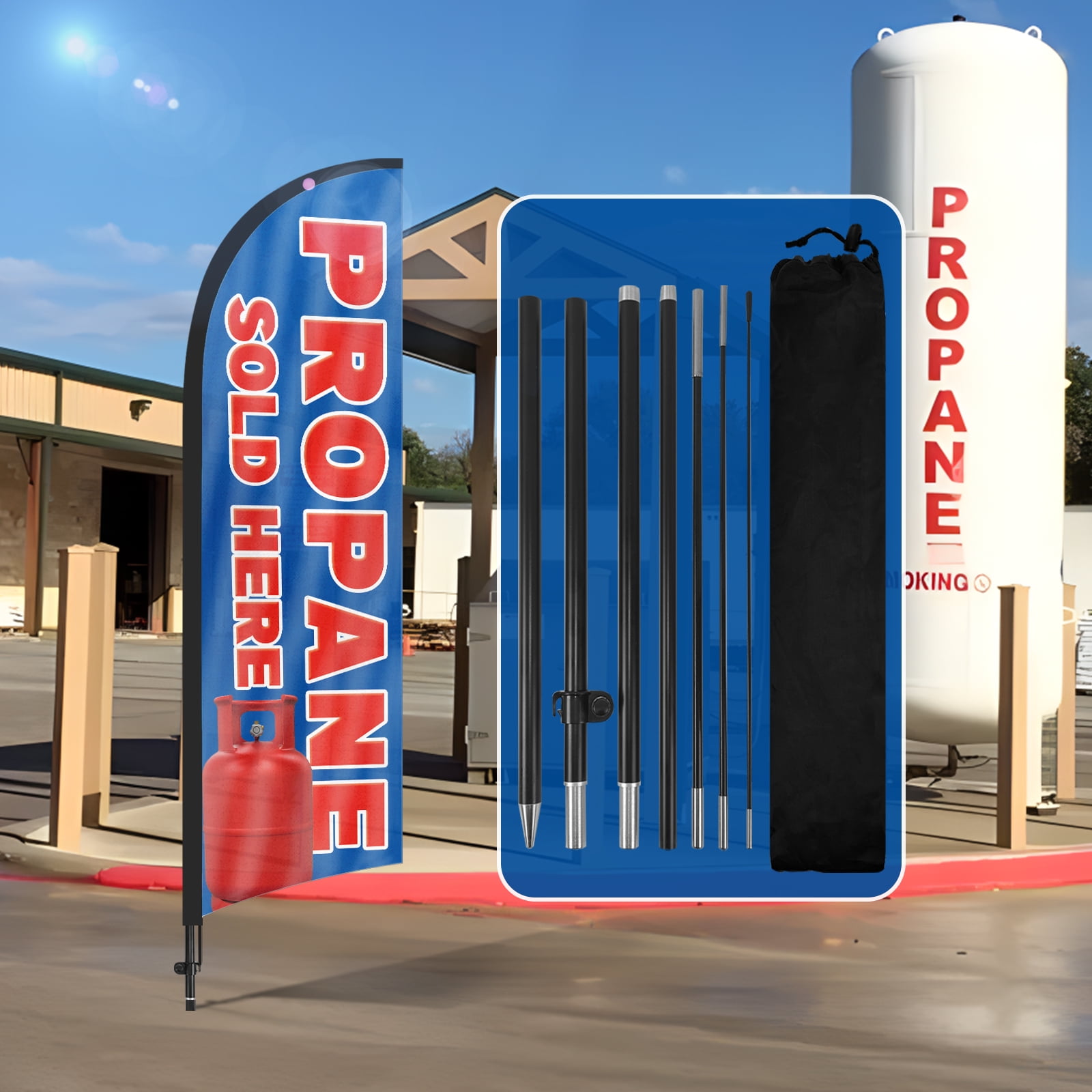 QSUM Propane Sold Here Sign Feather Flag with Pole Kit,7FT Propane Sold Here Decoration Display, Propane Sold Here Business Sign,Propane Sold Here Swooper Flag