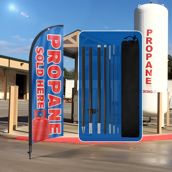 QSUM Propane Sold Here Sign Feather Flag with Pole Kit,7FT Propane Sold Here Decoration Display, Propane Sold Here Business Sign,Propane Sold Here Swooper Flag