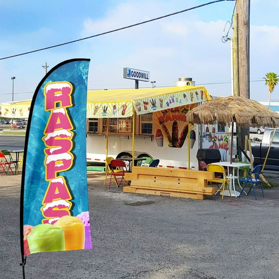 QSUM Raspas Sign Feather Flag with Pole Kit,7FT Raspas Decoration Display, Raspas Business Sign,Raspas Swooper Flag