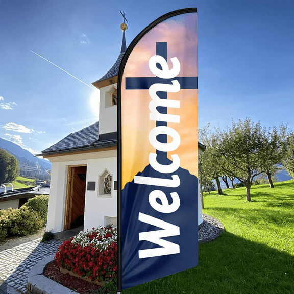 QSUM Religion Themed  Sign Feather Flag ,8FT Religion Themed  Decoration Display, Religion Themed  Business Sign,Religion Themed  Swooper FlagFLAG ONLY