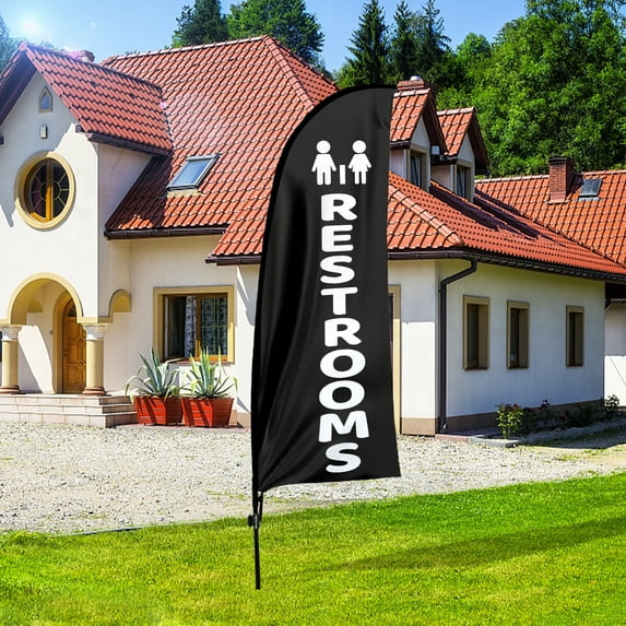 QSUM Restroom Sign Feather Flag with Pole Kit,7-FT Restroom Decoration Display, Restroom Business Sign,Restroom Swooper Flag