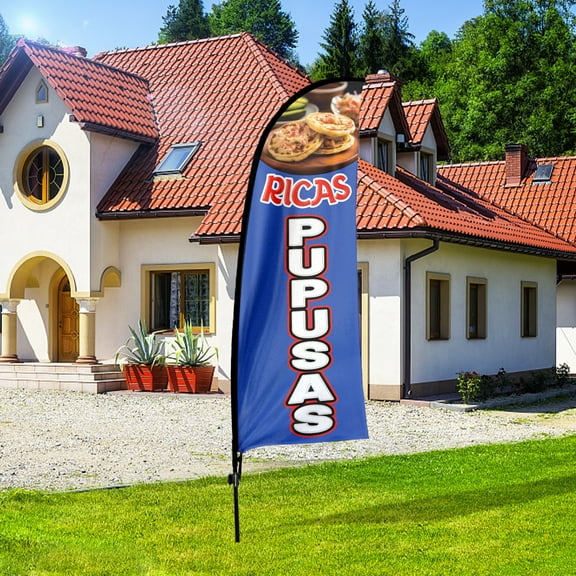 QSUM Ricas Pupusas Sign Feather Flag with Pole Kit,7FT Ricas Pupusas Decoration Display, Ricas Pupusas Business Sign,Ricas Pupusas Swooper Flag