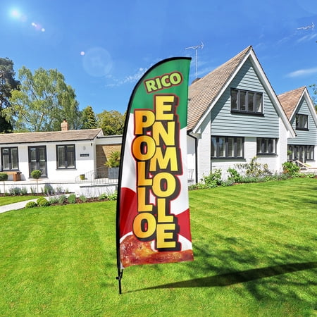 QSUM Rico Pollo En Mole Feather Flag Kit,7FT Mexican Grill Advertising Banner Mexicanos Restaurant Business Signs