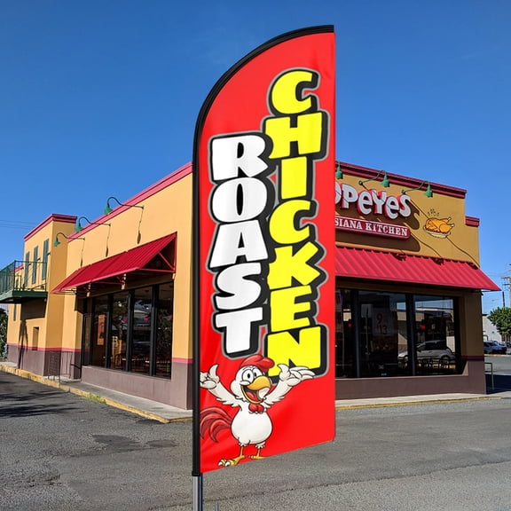 QSUM Roast Chicken Sign Feather Flag,8FT Roast Chicken Outdoor Advertising Flag, Roast Chicken Business Sign,Roast Chicken Swooper FlagFLAG ONLY