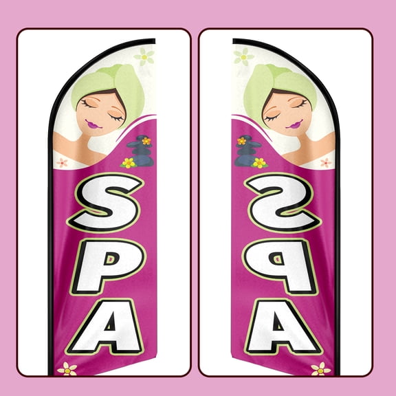 QSUM SPA Sign Feather Flag,8FT SPA Outdoor Advertising Flag, SPA Business Sign,SPA Swooper FlagFlag Only