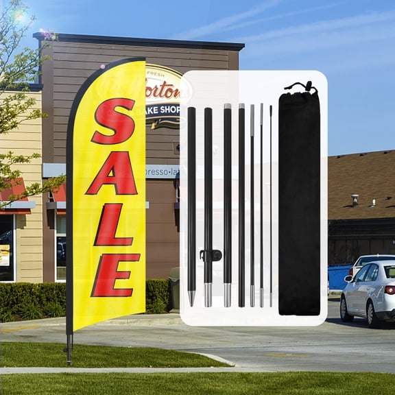 QSUM Sale Themed 7FT Tall Feather Flag, Swooper Flag Sign and Pole Kit for Business, Sale Advertising Feather Flag Banner for Store Open and Sales