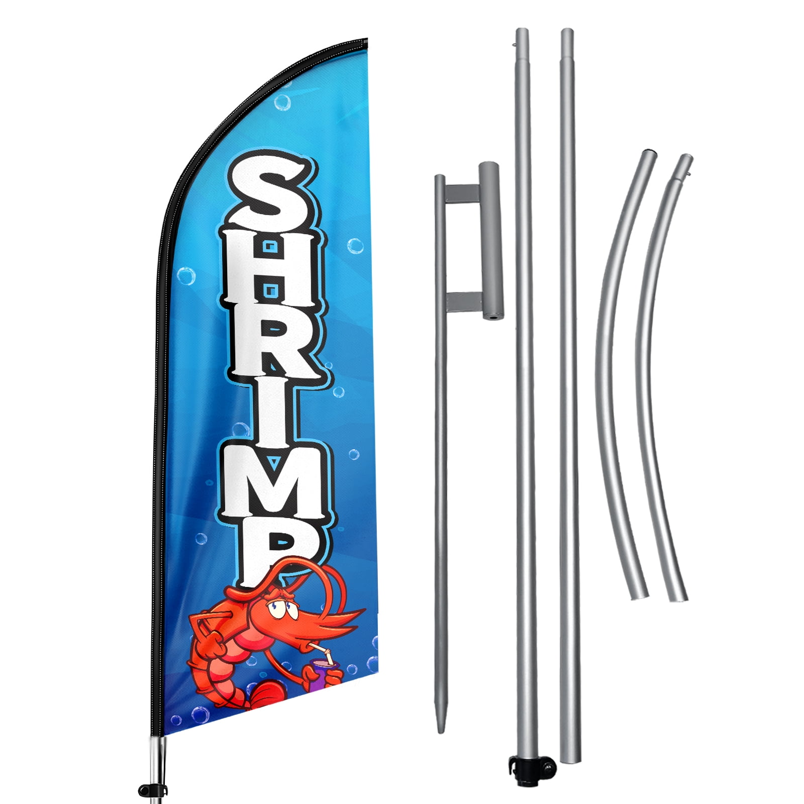 Shimp Signs QSUM Shrimp Sign Feather Flag with Pole Kit,11FT Shrimp Decoration ...