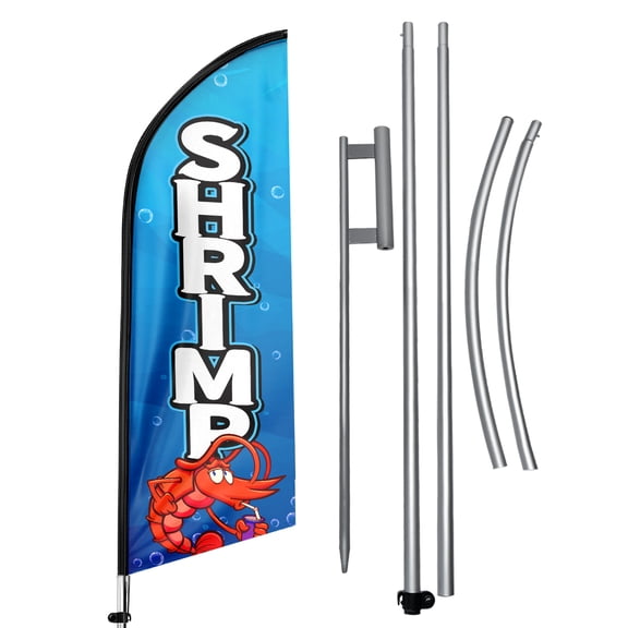 QSUM Shrimp Sign Feather Flag with Pole Kit,11FT Shrimp Decoration Display, Shrimp Business Sign,Shrimp Swooper Flag