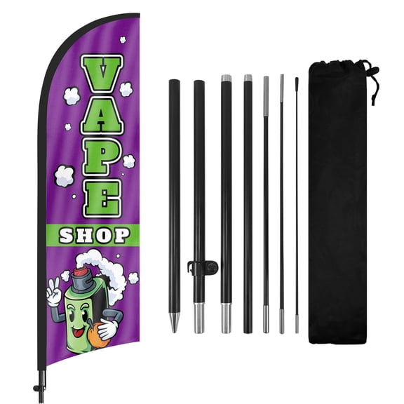 QSUM Smoke Shop Sign Feather Flag with Pole Kit,8.2FT Smoke Shop Decoration Display, Smoke Shop Business Sign,Smoke Shop Swooper Flag