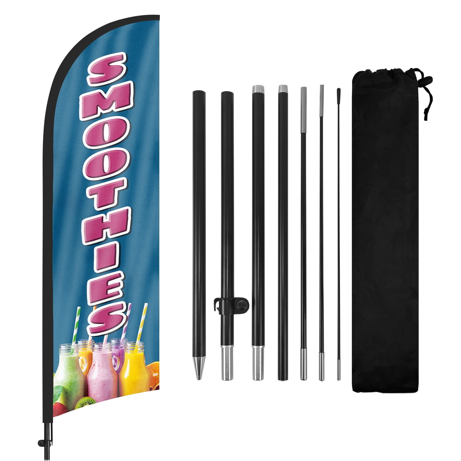 QSUM Smoothie Feather Flag with Flag Pole Kit and Ground Spike, 8.2FT  Ice-Cream Windless Flag Banner Sign Business for Outdoor Advertising Sign Decoration Display