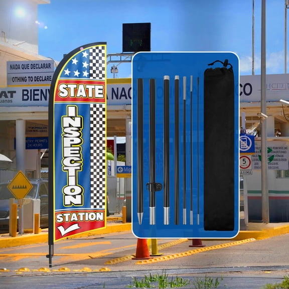 QSUM State inspection Sign Feather Flag with Pole Kit,7FT State inspection Decoration Display, State inspection Business Sign,State inspection Swooper Flag