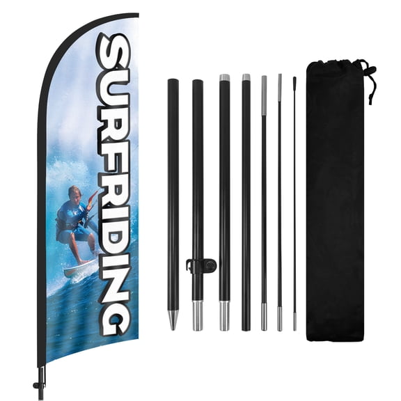 QSUM Surfriding Sign Feather Flag with Pole Kit,8.2FT Surfriding Decoration Display, Surfriding Business Sign,Surfriding Swooper FlagAdvertising Flag