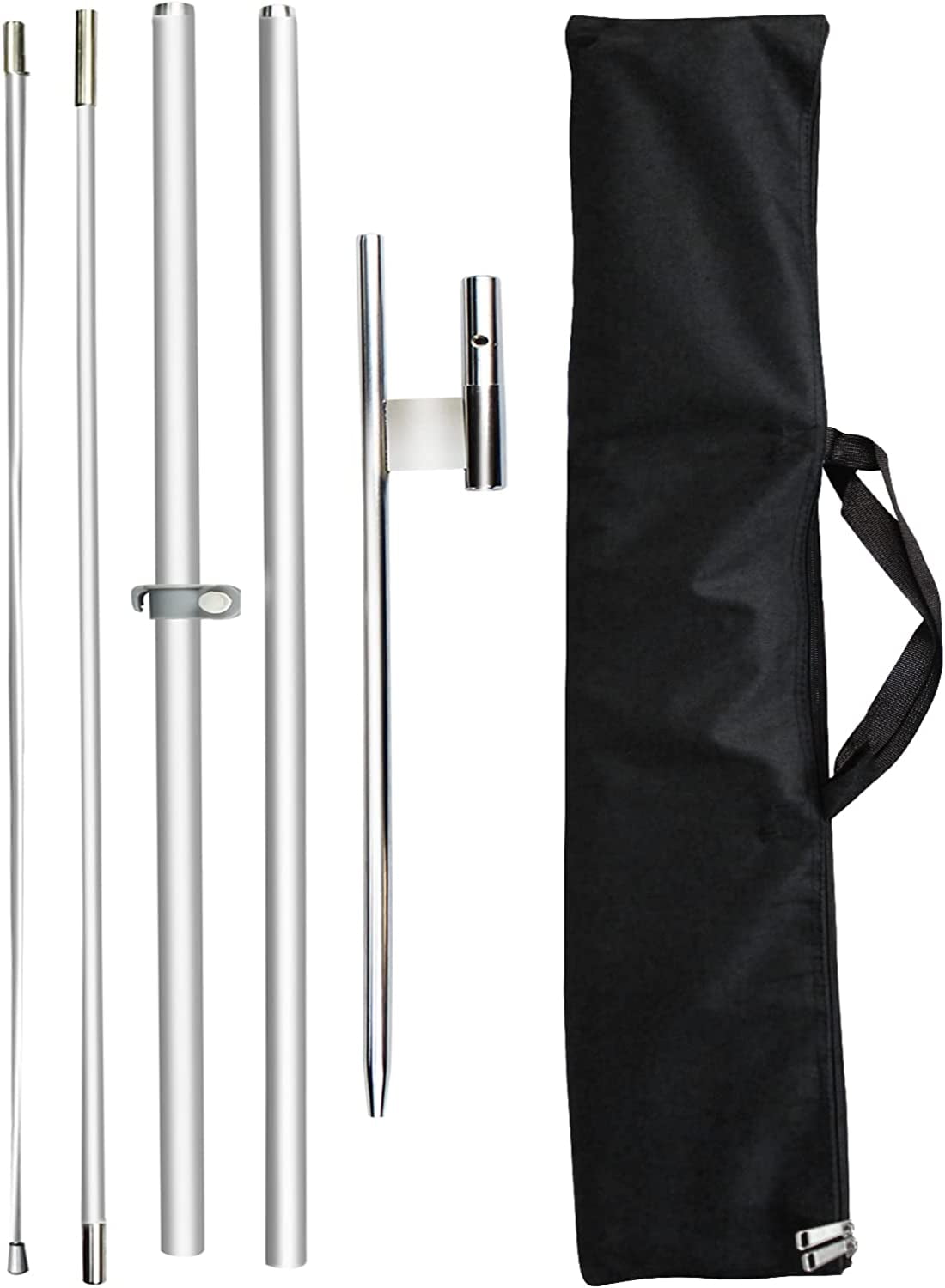 QSUM Swooper Flag Pole Kit, Windless Aluminum Alloy Flagpole with Ground Spike (11FT)