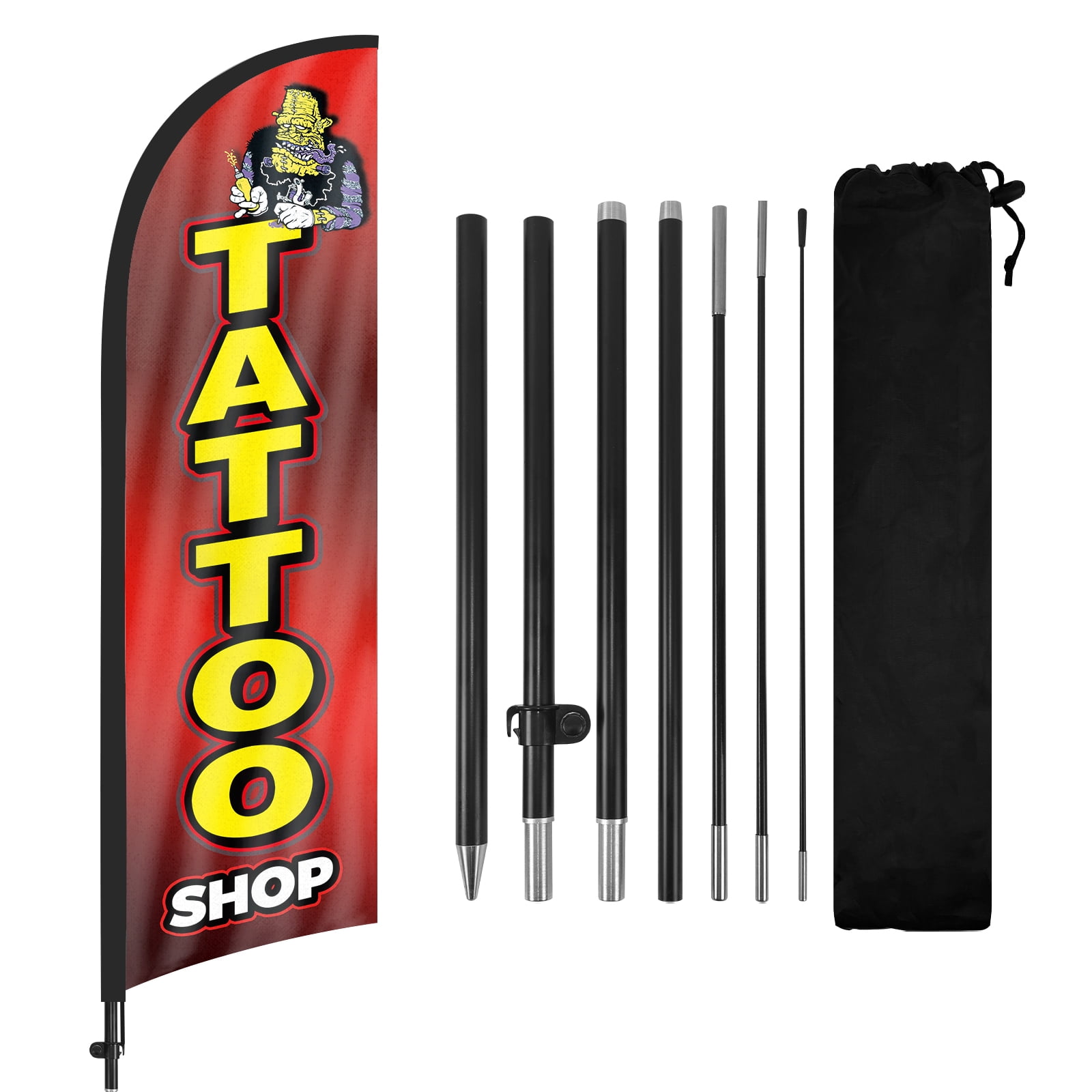 QSUM Tattoo Shop Feather Flag with Flag Pole Kit and Ground Spike, 8 ...
