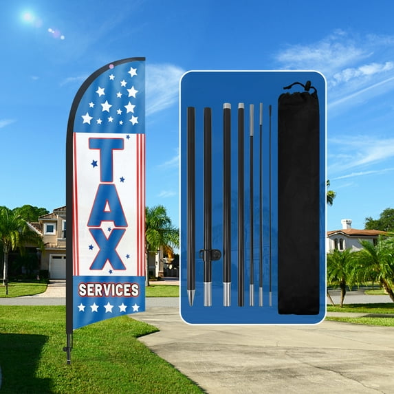 QSUM Tax Services Sign Feather Flag with Pole Kit,7FT Tax Services Decoration Display, Tax Services Business Sign,Tax Services Swooper Flag