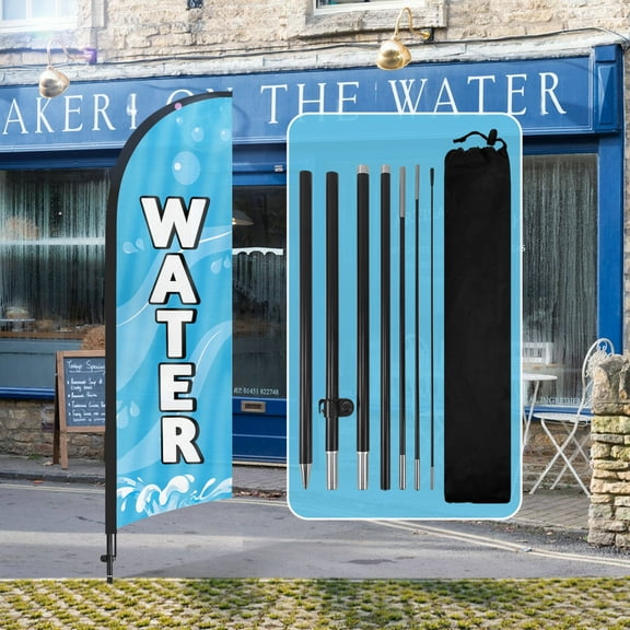 QSUM Water Feather Flag with Flag Pole Kit and Ground Spike, 8.2FT Water Windless Flag Banner Sign Business for Outdoor Advertising Sign Decoration Display