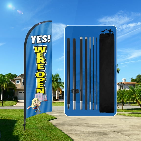 QSUM We are Open Theme Feather Flag and Pole Kit,8.2FT Open Windless Flag Banner Sign Business for Outdoor Advertising Sign Decoration