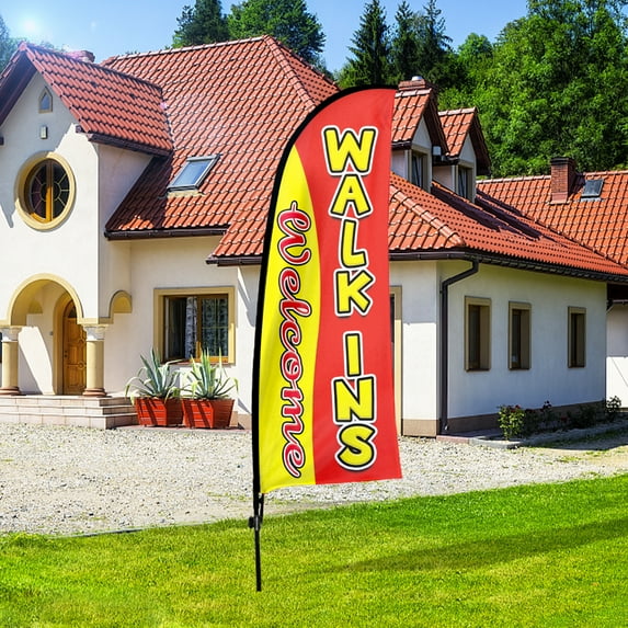 QSUM Welcome Walk ins Sign Feather Flag with Pole Kit,7FT Welcome Walk ins Decoration Display, Welcome Walk ins Business Sign,Welcome Walk ins Swooper Flag