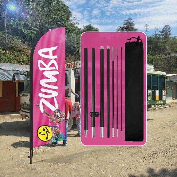 QSUM Zumba Feather Flag with Flag Pole Kit and Ground Spike, 8.2FT Zumba Fitness Exercise Windless Flag Banner Sign Business for Outdoor Advertising Sign Decoration Display