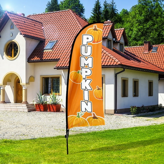 QSUM pumpkin Sign Feather Flag with Pole Kit,7FT pumpkin Decoration Display, pumpkin Business Sign,pumpkin Swooper Flag