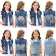 thumbnail image 1 of QSXADF Boys And Girls Denim Vests Kid Sleeveless Jacket Solid Sleeveless Denim Vests Button Down Open Front Casual Day Out Children's Outwear, 1 of 6