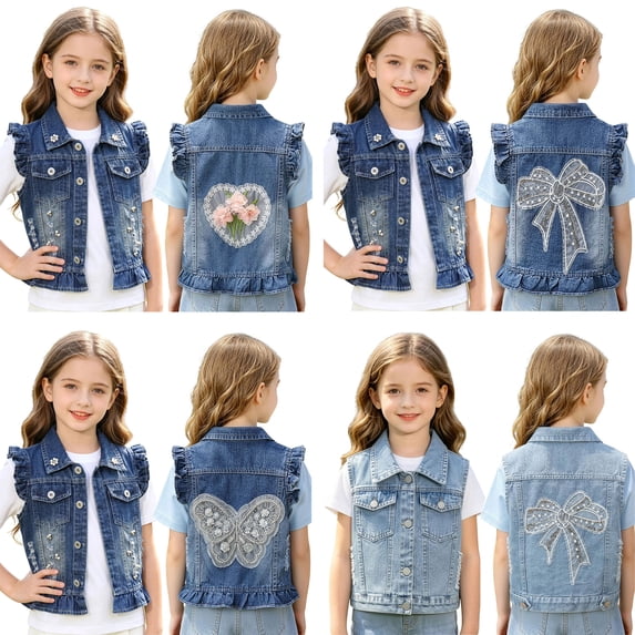 QSXADF Boys And Girls Denim Vests Kid Sleeveless Jacket Solid Sleeveless Denim Vests Button Down Open Front Casual Day Out Children's Outwear