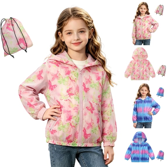 QSXADF Boys and Girls Hooded Windbreaker Jacket Gradient Graphic Zip Hooded Windbreaker Jacket Loose Long Sleeve Casual Outdoor Fall Winter Coat For Children