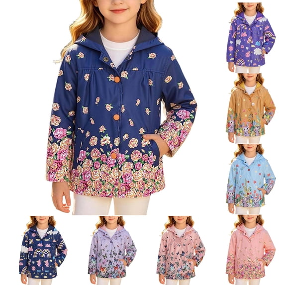 QSXADF Boys and Girls Hooded Windbreaker Jacket Hooded Trench Coat Long Sleeve Printed Breasted Button with Pockets School Daily Wear Fall Winter Coat for Children