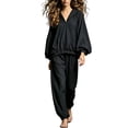 thumbnail image 1 of QSXADF Fall/ Winter Lounges Set For Women Long Sleeve V Neck Lanterns Sleeve Top And Jogger Pants Outfits, 1 of 4