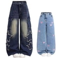 thumbnail image 1 of QSXADF Girl's Straight Leg Jeans Kids Denim Pants Kids Casual Daily Pants Girls Denim Star Graphic Loose Jeans For Daily Casual Wear Children's Trousers, 1 of 6