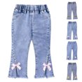 thumbnail image 1 of QSXADF Girls Denim Bells Bottoms Jeans Pants For Teen Kids Denim Flare Leg Pants Solid Color Pants Elastic Waist Casual Daily Comfortable Children's Trousers, 1 of 5