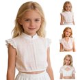 thumbnail image 1 of QSXADF Girls Dirndl Short Sleeve Blouse Lace Tops Girls Lace Floral Hollow Out Short Sleeve Shirt Oktoberfest Casual Daily Children Summer Wear Kids Tops, 1 of 5