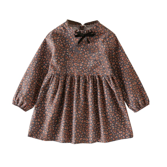 QSXADF Girls Long Sleeve Dress Toddler Casual Dress Floral Graphic Summer Cotton Breathable Comfortable Big Kid Girl's Dresses Toddler Girls Outfits