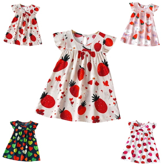 QSXADF Girls' Summer Casual Floral Dress Girls Fashionable Printing Short Sleeve Dress Summer Outfits
