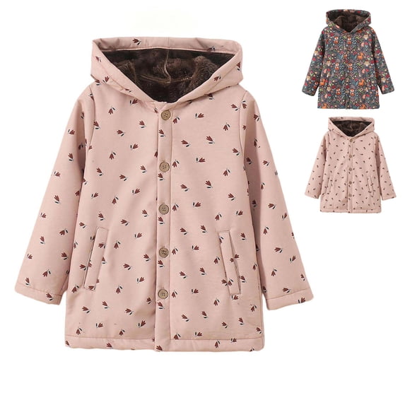 QSXADF Girls Warm Fleece Sherpas Hoodie Pullover Hooded Mid Length Coat Long Sleeve Graphic Full Zip Pocket Warm Fall Winter Coat for Children