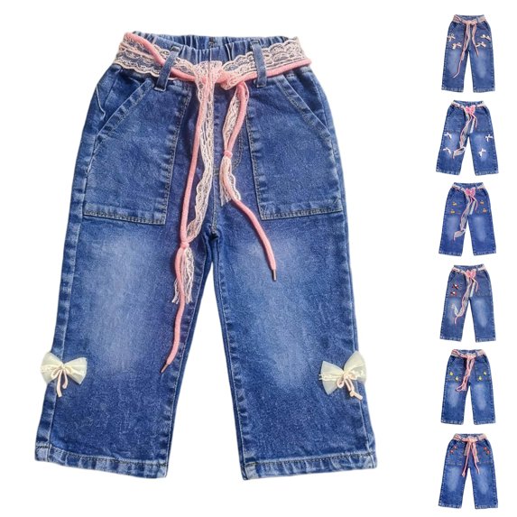QSXADF Girls Wide Leg Denim Jeans Pants For Teen Kids Denim Regular Pants Solid Color Pants With Pockets Elastic Waist Casual Daily Children's Trousers