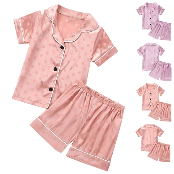 QSXADF Kids Sleepwear Set Short Sleeve Shirt & Shorts Graphic Girls Short Sleeve Shorts Top Satin Like Fabric Sleepwear Kids Clothing Set Children Outwear