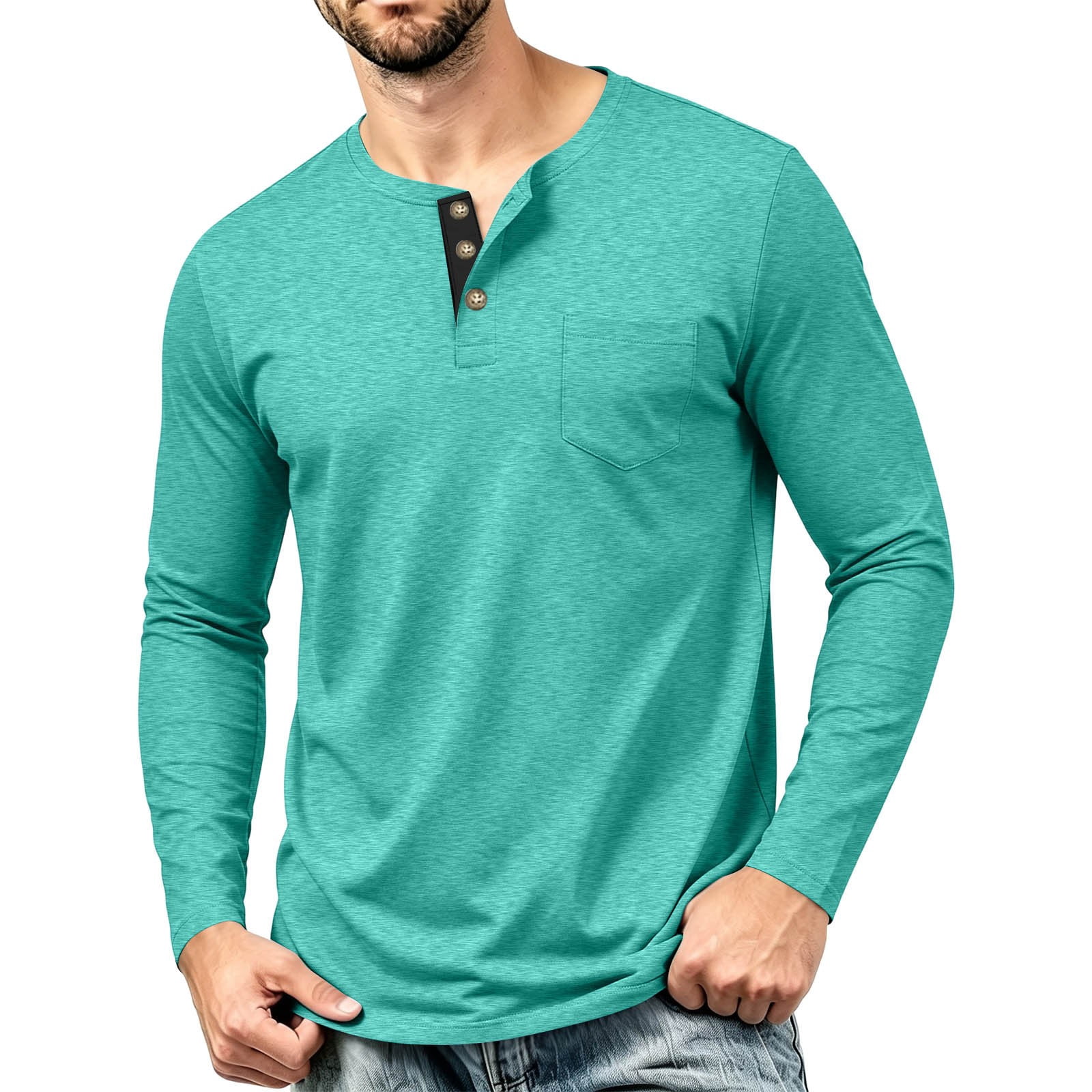 QSXADF Long Sleeve T-Shirt for Men Quarter Button Up Casual Drop ...