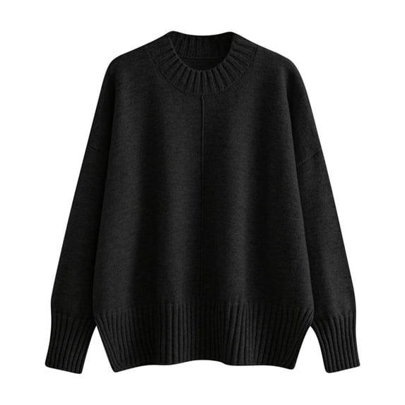 QSXADF Long Sleeve Shirts for Women Crew Neck Soft Knit Tops Side Split Sweater Black