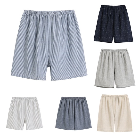 QSXADF Men Pajama Shorts Summer Sleep Bottoms Striped Cotton Linen Breathable Soft Comfortable Daily For Men Shorts Home Sleepwear Men's Loungewear